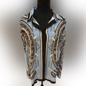 Chico's Elegant Blue and Gray Blouse